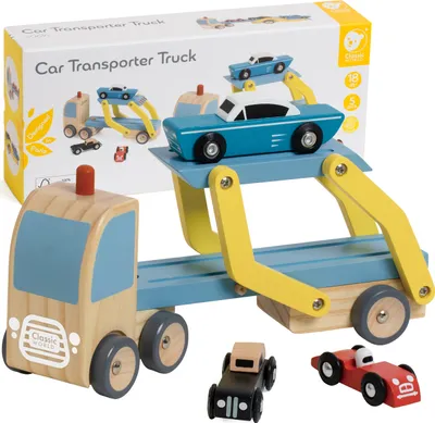 Produktbild von Klassischer Welttransporter aus Holz mit 3 Autos