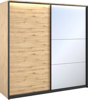 Produktbild von Furniture24 Schwebetürenschrank QUANT QS-01 Schrank 2 Schiebetür Kleiderschrank mit Led, 220 cm breit