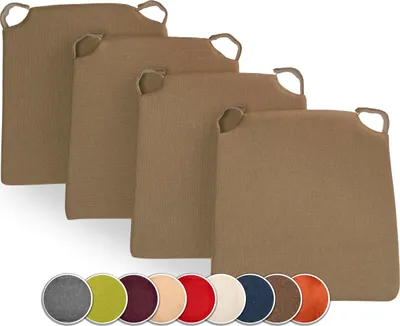 Produktbild von sunnypillow 4er Set Stuhlkissen mit Klettverschluss Polsterauflage Auflage für Stühle | Indoor / Outdoor | Sitzkissen Sitzauflage | Maße: 42 (vorne) | 35 (hinten) x 40 x 5 cm | Braun |