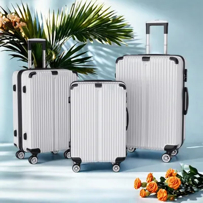 Produktbild von UnboxG Hartschalen-Koffer Trolley Rollkoffer Reisekoffer Handgepäck 4 Rollen (M-L-XL-Set) – Silber