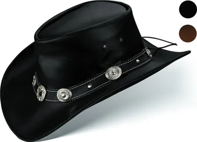 Produktbild von Cowboy Western Leder Hut STAR für Herren Damen Schwarz Größe L