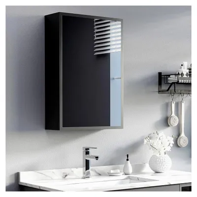 Produktbild von Spiegelschrank für das Bad, Badezimmerschrank mit Spiegeltür, Badschrank mit 3 Fächern, Wandschrank, Schwarz, 40 x 15 x 60 cm