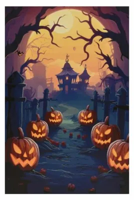 Obrázek produktu pro Nástěnná malba Halloween strašidelný dům 9 LED, 60,5 x 40 cm