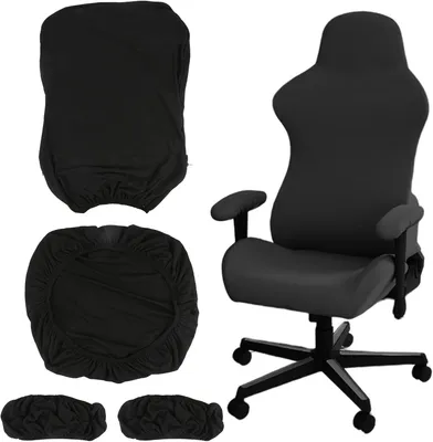 Produktbild von Stuhlbezug Set, 4-teilig, schwarz, stretchbar, waschbar, Antirutsch, für Gaming- und Drehstühle