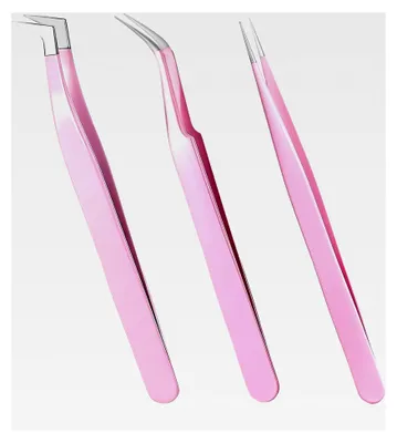 Produktbild von 3 Stück Wimpern-Pinzettenset, gerade und gebogene Edelstahl-Pinzetten für Wimpernverlängerungen
