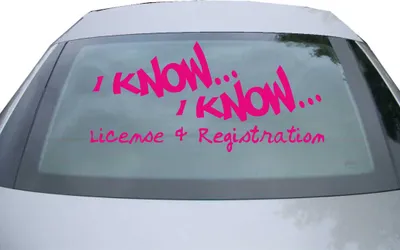 Produktbild von Indigos UG - Aufkleber Heckscheibe & Motorklappe DE2523 - pink - 600x285 mm - I know License & Registration - Auto Scheiben Fenster Heckklappe Tuning Racing JDM - Die cut