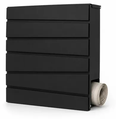 Produktbild von Relaxdays Briefkasten mit Zeitungsfach, HxBxT: 38 x 37 x 11,5 cm, 4 Schlüssel, Wandbriefkasten, Postkasten, schwarz, KI-generiertes Bild