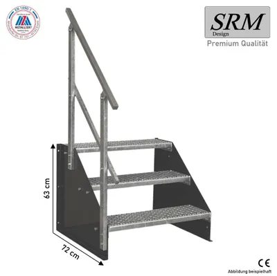 Produktbild von 3 Stufen Standtreppe Modell 1 freistehend anthrazit Treppe Stahltreppe Breite 100 cm Höhe 63 cm 1x Geländer
