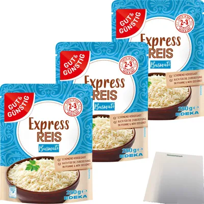 Produktbild von Gut & Günstig Express Reis Basmati 3er Pack (3x250g Packung) + usy Block