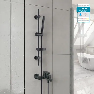 Produktbild von HANSGROHE Wannenarmatur Vernis Blend, Duschsystem mit Wannenmischer und Handbrause oder Regendusche, Aufputz, Einhebel-Wannenarmatur Schwarz-Matt