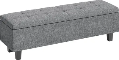 Zdjęcie produktu dla Ławka Fortuna Lai z schowkiem, tapicerowana ławka o wyglądzie lnu, drewniane nogi, nowoczesna ławka do przedpokoju, sypialni, salonu, 138 x 40 x 45 cm, ciemnoszara