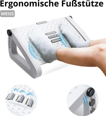 Produktbild von Ergonomische Fußstütze unter dem Schreibtisch – Höhenverstellbare Beinablage mit Massagefunktion – Weiß