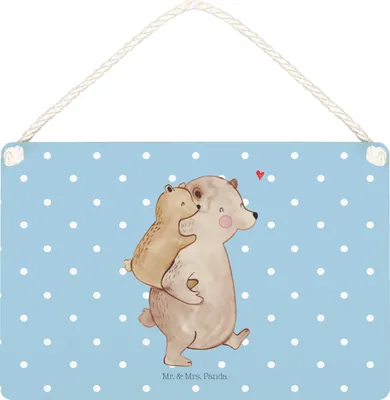Produktbild von Mr. & Mrs. Panda Schild Papa Bär DIN A5 - Blau Pastell - Geschenk, Vatertag, Holzschild, Geburtstag, holzbild, Vater, Wandbild Holz, Muttertag, Türschild