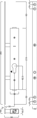 Produktbild von Einbauriegel sperrbar PZ ohne Riegel, DM 35, Stulp 360 x 16 x 3 mm, verzinkt