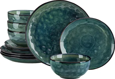 Obrázok produktu pre Sada zelených keramických tanierov, riad, elegantný dizajn, 12 kusov