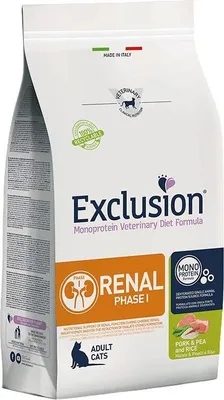 Produktbild von Exclusion Renal Cat Schwein, Erbse & Reis Phase I 1,5 kg Katzentrockenfutter