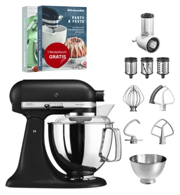 Produktbild von KitchenAid 4,8 L 5KSM175 Artisan Küchenmaschine Set 1 Gemüseschneider Gusseisen Schwarz