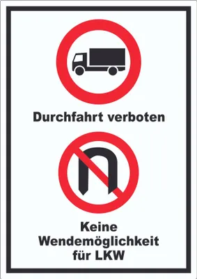 Produktbild von Durchfahrt verboten LKW Keine Wendemöglichkeit für LKW Aufkleber A8 (52x74mm)