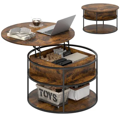 Produktbild von HOMCOM Couchtisch höhenverstellbar Wohnzimmertisch mit Ablagefläche, Braun