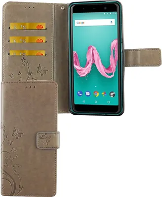 Produktbild von Wiko Lenny 5 Handy Hülle Schutz-Tasche Cover Flip-Case Kartenfach Grau