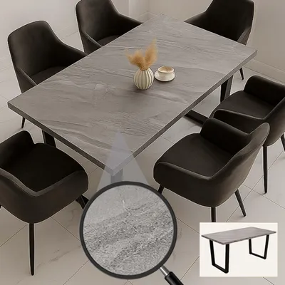 Produktbild von Esszimmertisch MCW-O61, Tisch Küchentisch Esstisch, Industrial MDF Metall 160x90cm  Marmor-Optik grau
