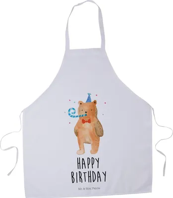 Produktbild von Mr. & Mrs. Panda Kochschürze Bär Geburtstag - Weiß - Geschenk, Küchenzubehör, Schürze, Alles Gute, Teddy, Gastro, Glückwunsch, Grillschürze, Küchenschürze, Happy Birthday