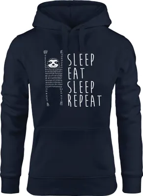 Produktbild von Hoodie Damen Sleep eat Sleep Repeat Faultier Sweatshirt Kapuze Hoody Moonworks® navy M