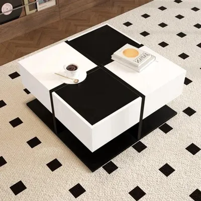 Image de Table basse carrée avec espace de rangement - design noir et blanc - table moderne pour salon