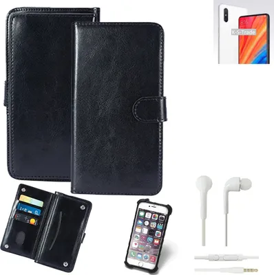 Produktbild von K-S-Trade 360° Hülle kompatibel mit Xiaomi Mi Mix 2S inkl. Headphones schwarz Kunstleder Case BookCase WalletCase Kunstlederederhülle Handyhülle,