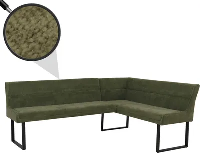 Immagine prodotto di Panca ad angolo HWC-O81, panca per sala da pranzo, tessuto ciniglia Oeko-Tex (310g/m²)/metallo tessile 210x159cm ~ verde