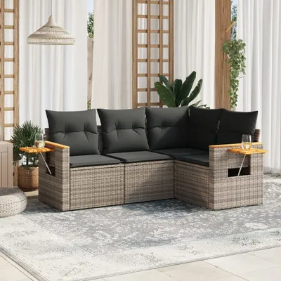 Produktbild von Gartenmöbelgarnituren - 4-tlg. Garten-Sofagarnitur mit Kissen Grau Poly Rattan Möbel21