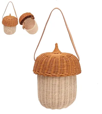 Image de Panier en osier fait à la main – Panier de rangement pour enfants – Décoratif – Panier en rotin – Avec couvercle – 25 x 18 cm