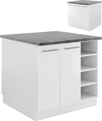 Produktbild von Kuchynský ostrov Vicco Fame-Line, 90 cm bez pracovnej dosky, biela vysoký lesk/biela