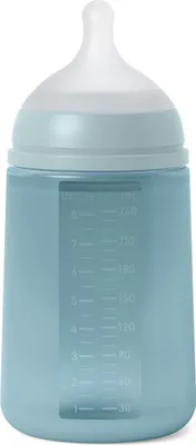 Image de Suavinex, biberon en silicone, 240 ml, tétine physiologique SX Pro en silicone, avec valve anti-coliques, débit moyen (M), pour bébés à partir de 3 mois, couleur Essence, bleu