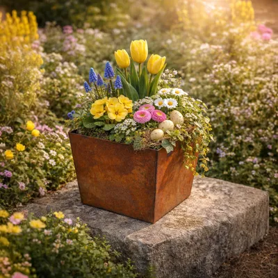 Produktbild von Pflanzkasten Metall Edelrost Blumentopf Kübel 25 x 25 x 25cm rostoptik – Balkon