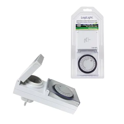Produktbild von LogiLink ET0006A, Täglicher Timer, Weiß, Analog, Drehregler, IP44, 230 V