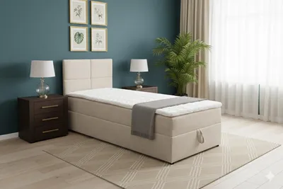 Produktbild von VENASI BETTY MINI Boxspringbett 80x200 Einzelbett mit Bettkasten H2/H3 Matratze BEIGE