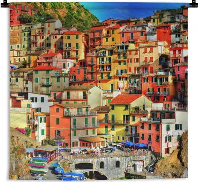 Produktbild von MuchoWow® Wandteppich Wandbehang Bunte Häuser in den Bergen von Cinque Terre 60x60 cm Tapisserie Dekoration Wandtuch - Dekorationen - Wand Decke