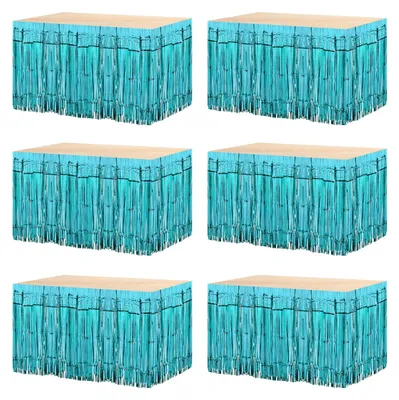 6er Set Tischrock 73x25 cm Seeblau Metallic Fransen
