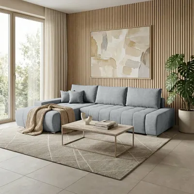 Produktbild von Beautysofa DRACO L Ecksofa mit Schlaffunktion & Bettkasten 267 cm - Schlafsofa, Bettsofa, Couch L-Form, Seitenausführung Links – Hellgrau Aston 16
