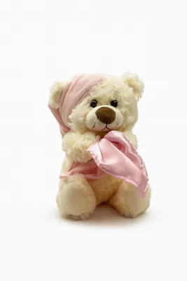 Produktbild von Plüschtier Teddybär 20 cm Beige mit rosa Schlafmütze – Weiches Kuscheltier aus Plüsch