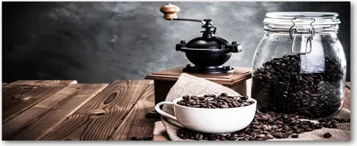 Produktbild von Tulup® Glas-Bild Wandbild aus Glas - 125x50 - Wandkunst - Wandbild hinter gehärtetem Sicherheitsglas - Dekorative Wand für Küche & Wohnzimmer  - Essen & Getränke - Kaffeemühle - Braun