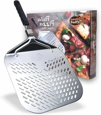 Zdjęcie produktu dla Łopatka do pizzy z otworem - Aluminium - 32 x 32 cm - Profesjonalna