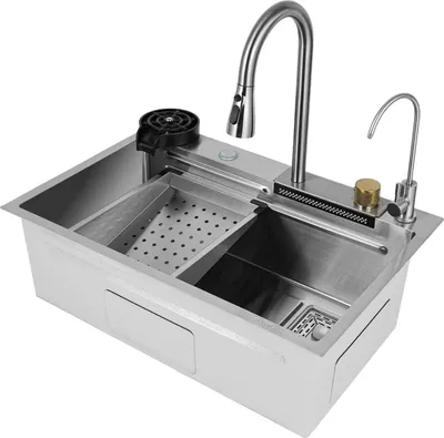 Obrázok produktu pre Kuchynský drez - Vstavaný drez - Dvojité umývadlo - 75 x 35 x 21 cm - Nerezová oceľ 316 - S armatúrou - 1 otvor na batériu - Obdĺžnikový - Strieborný