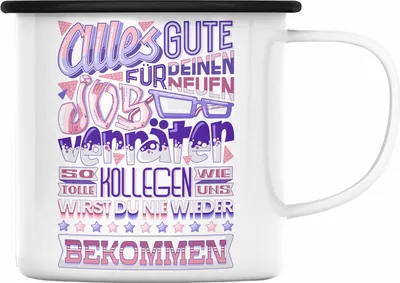 Produktbild von Trendation - Jobwechsel Emaille Tasse Geschenk Kollege Kollegin Neuer Job Abschied Spruch Verräter Abschiedsgeschenk (Schwarz)