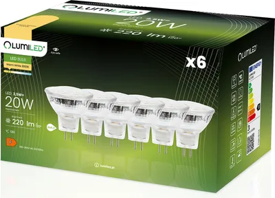 Produktbild von LUMILED LED žárovky 6 kusů sada MR11 2,5W (20W) 3000K teplá bílá 230V 220 lumenů 120° úhel vyzařování bodovky teplé reflektorové žárovky