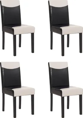 Produktbild von 4er-Set Esszimmerstuhl Stuhl Küchenstuhl klassisch und zeitlos | HxBxT 90x43x56cm | Sitzhöhe 45cm | Kunstleder | dunkle Beine | Schwarz-Weiß