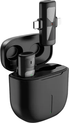 Obrázek produktu pro Bezdrátový mikrofonní systém One-Trigger-One 2,4 G s 1 přijímačem + 1 mikrofonem + 1 nabíjecím pouzdrem, dosah přenosu 35 m, potlačení šumu, plug & play, integrovaná výměna baterie pro telefony Android/iOS, živé vysílání, rozhovory, vlogy