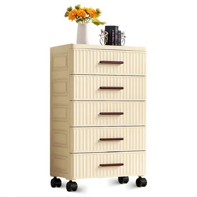 Produktbild von Kunststoff Kommode mit 5 Schubladen – Aufbewahrungsschrank Organizer – Weiß – 48×30×84,5 cm