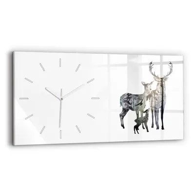 Produktbild von Wallfluent Wanduhr – Stilles Quarzuhrwerk - Uhr Dekoration Wohnzimmer Schlafzimmer Küche - Zifferblatt mit Strichen - weiße Zeiger - 60x30 cm - Hirschfamilie